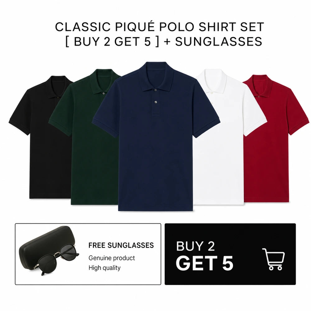 LCT KLASSISCHES PIQUÉ-POLOSHIRT SET [ 2 BEZAHLEN 5 ERHALTEN] + SONNENBRILLE